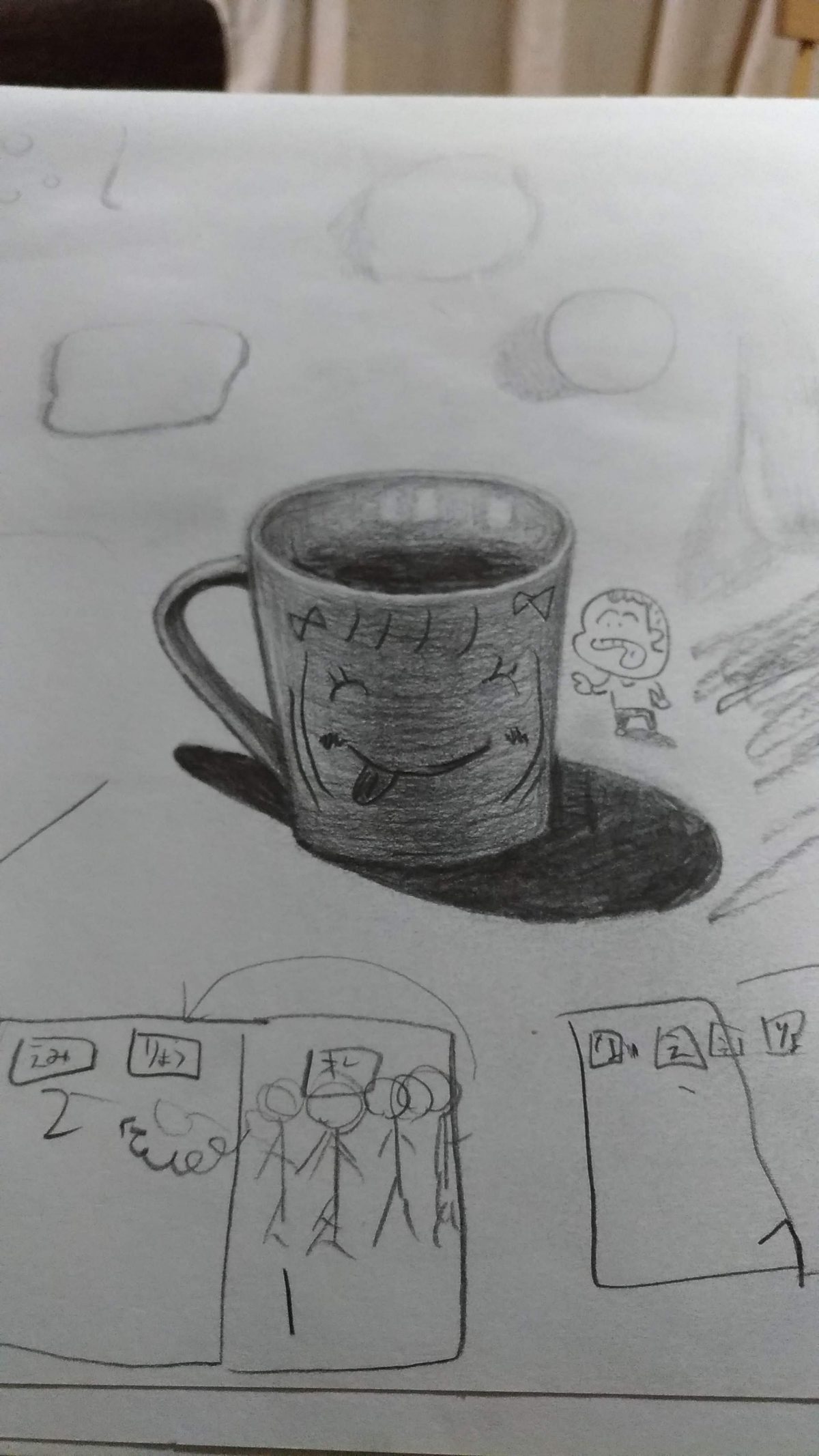 コップの顔は娘が描いた合作！